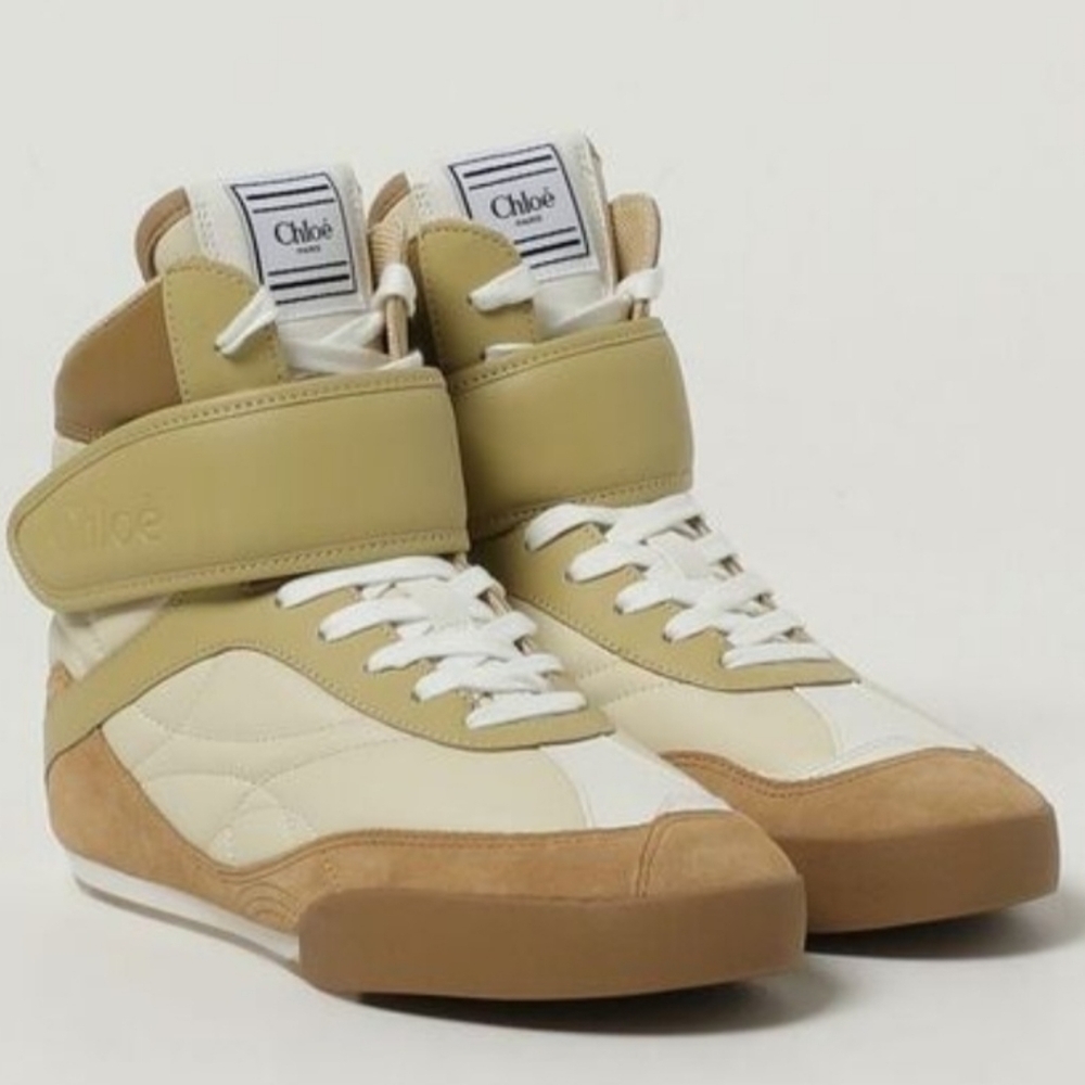 Chloe Beige and White High-Top Sneakers Tennis Shoes Footwear